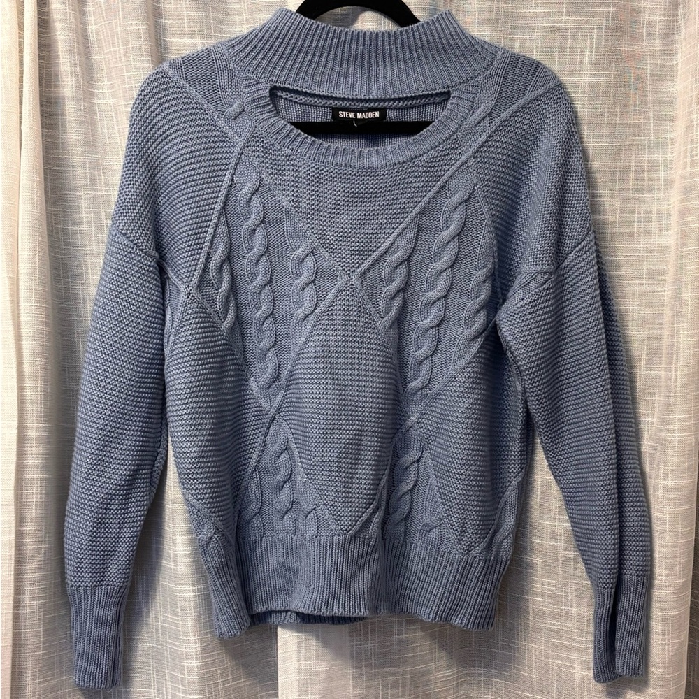 Steve Madden Light Blue Cable Knit Pullover
